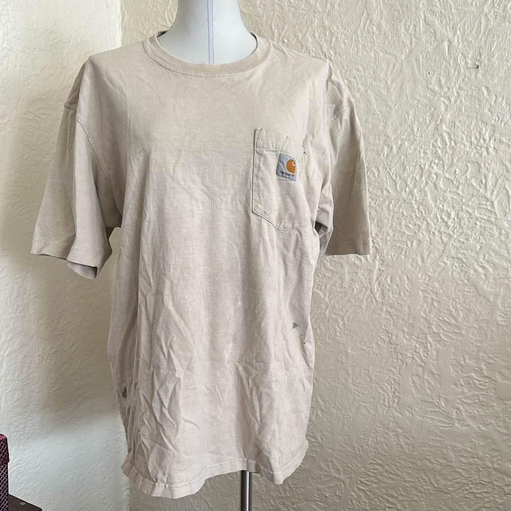 Carhartt Vintage 1990s Light Tan Pocket Logo T-Shirt THRASHED Large